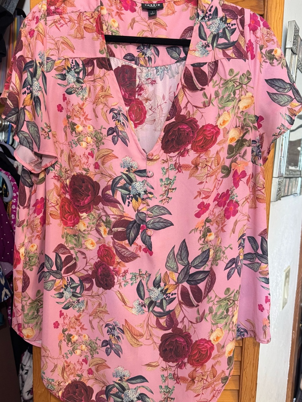 Torrid Pink Floral Button-Front Short-Sleeve Blouse